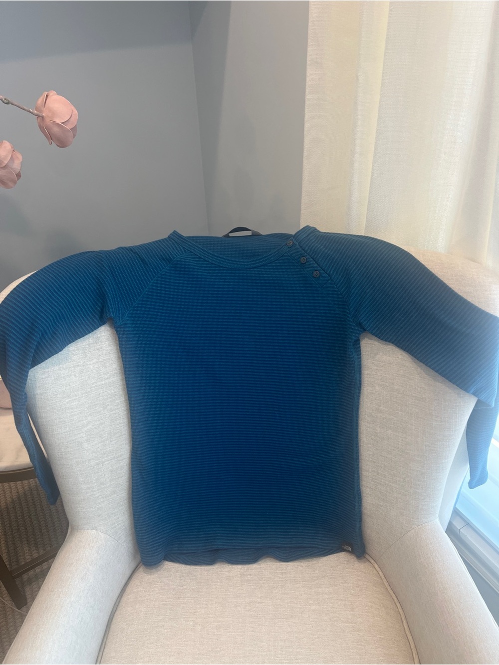 The Northface Blue Striped Micro-Waffle Thermal Long Sleeve Top Size S